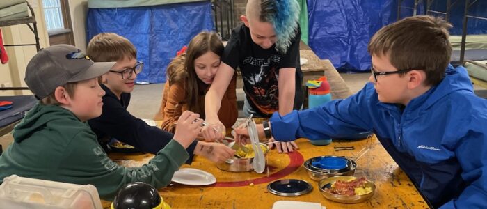 Scouts having breakfast at our Winter Overnighter